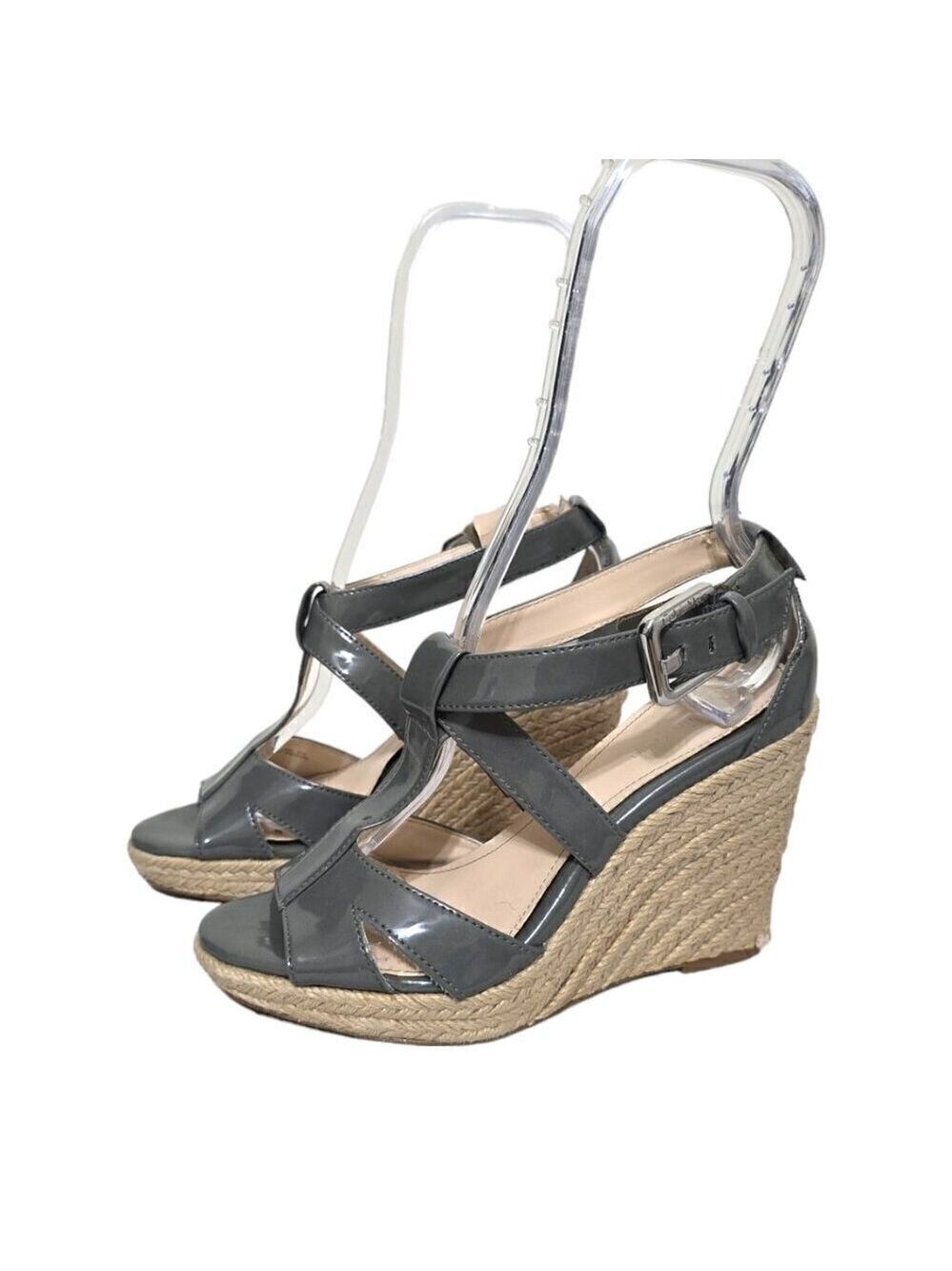 Calvin Klein Emmah Gray Open Toe Platform Wedge Espadrilles Sz 6.5